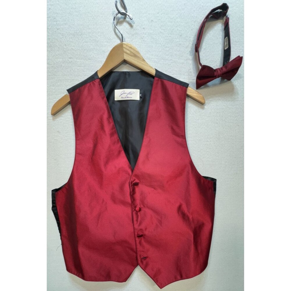 Jean Yves Paris Mens Satin Formal Suit Vest With Bow Tie Size M Red Sleeveless